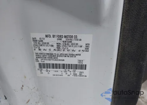 2012 Ford F-150 Xl z USA, uszkodzony, nr VIN 1FTFX1EF7CKE39326